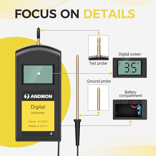 Andmon Versatile Electric Fence Tester, Battery Testing with Large LCD Display, Digital Electric Fence Voltage Tester, Accurate Testing Range 0 to13000V, Portable Design