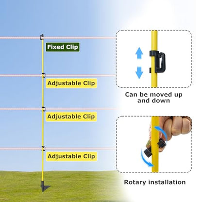 Electric Fence Posts 46 Inches, Fiberglass Step in Temporary Electric Fence Posts for Cows, Sheep, Dog, Portable Fence Stakes for Electric Fencing-50 PCS - size: 46Inch-Small Insulator-50Pack