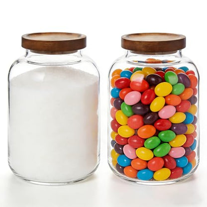 2-Pack Glass Storage Jars with Wood Lids 64 oz Airtight Food Containers - color: 2-Pack-64 oz