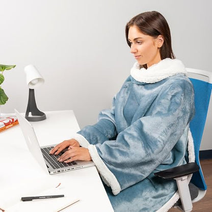 PAVILIA Sherpa Wearable Blanket with Sleeves and Pocket, Plush Thick Cozy Body Blanket Wrap for Adult Women Men, Christmas Gift for Wife Mom, Dusty Blue - color: Dusty Blue