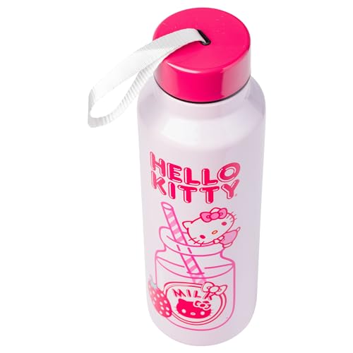 Silver Buffalo Sanrio Hello Kitty, Stainless Steel Water Bottle, 27oz | Kawaii, Strawberry Milk Pink, Includes Strap, 0.8 Liters - color: Hello Kitty: Strawberry Milk (Pink), size: 27 Ounces
