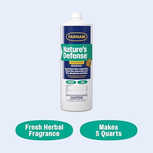 Farnam Nature’s Defense Concentrate, Botanical Fly Repellent Spray, 32 oz | Makes 5 Quarts,Water-Based,Repels horn flies, stable flies, house flies, horse flies, deer flies, mosquitoes and gnats