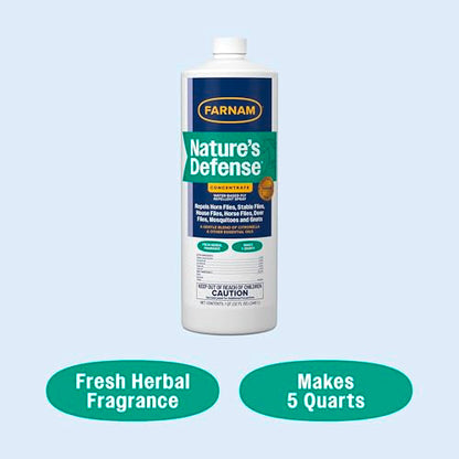 Farnam Nature’s Defense Concentrate, Botanical Fly Repellent Spray, 32 oz | Makes 5 Quarts,Water-Based,Repels horn flies, stable flies, house flies, horse flies, deer flies, mosquitoes and gnats