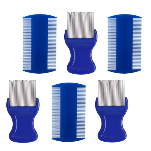 HESSION 6 Pack Flea Lice Combs Removal Dandruff Comb with Metal Teeth Double Sided Fine Combs Metal Teeth Flea Lice Combs for Pets Kids Adults (Blue) - color: Blue
