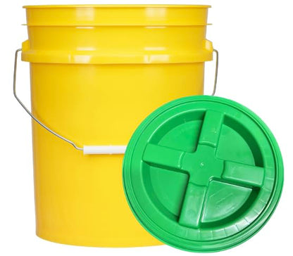 House Naturals 5 Gallon Food Grade Plastic Bucket with Air Tight Screw on Lid Made in USA Container (Yellow Bucket with Green Lid) - color: Yellow Bucket With Green Lid