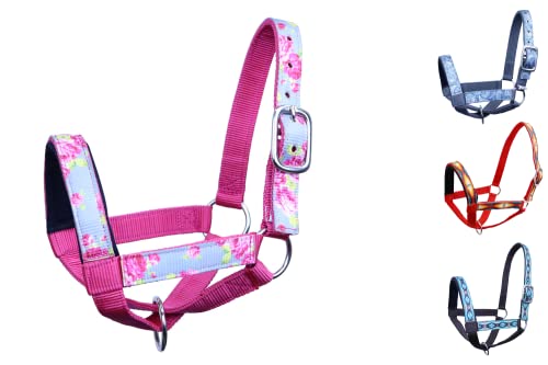 Tahoe Tack Nylon Overlay Sheep and Goat Halter with Padded Noseband - 6 Month Warranty - color: Grey Floral