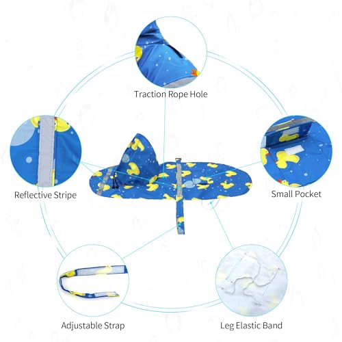 NACOCO Large Dog Raincoat Adjustable-Pet Rubber Ducks Yellow Water Proof Clothes Lightweight Rain Jacket Poncho Hoodies with Strip Reflective Blue (Blue L, Yellow Duck) - color: Blue Duck, size: Large (Pack of 1)