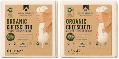 Organic Unbleached Cotton Cheesecloth – GOTS Certified Muslin Cloth for Straining & Cooking, Reusable Kitchen Filter, Large 18 sq ft (Pack of 2) - size: 18 sq ft (1 pc) (Pack of 2)