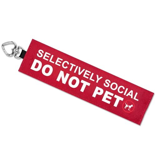 Selectively Social Dog Leash Wrap, Double-Sided Visible Dog Sleeve with Heart Carabiner, Ripstop Do Not Pet Warning Sign, Fits Standard Rope & Flat Leashes, Red - color: Selectively Social