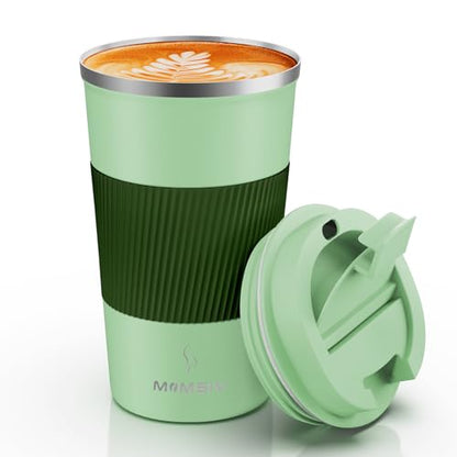 MOMSIV 17oz Travel Coffee Mug, Insulated Coffee Cup with Leakproof Lid - color: B-Light Green-17oz