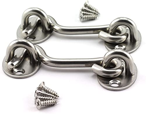 2PCS 3 Inch Cabin Hook Eye Latch Wind-Proof Lock Shed Stainless Steel Gate Door Window Safety Stopper Silent Holders Catch Lock with Mounting Screws - size: 3 Inch