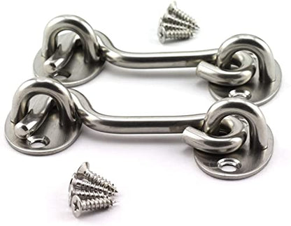 2PCS 3 Inch Cabin Hook Eye Latch Wind-Proof Lock Shed Stainless Steel Gate Door Window Safety Stopper Silent Holders Catch Lock with Mounting Screws - size: 3 Inch