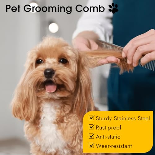 BEVTEE 3 Pcs Dog Combs for Grooming Matting, Greyhound Metal Comb for Cat