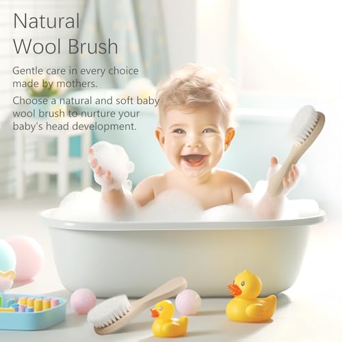 Baby Bath Grooming Kit Natural Wooden Hairbrush with Gentle Goat Bristles, Pear Wood Comb, and Soothing Massage Brush for Babies, Toddlers, and Kids