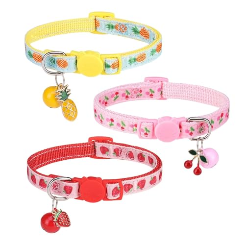 BINGPET Cat Collar Breakaway with Bell, Cute Kitten Collar - color: Fruit-3pcs
