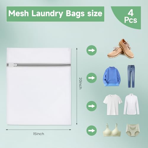 4 Pack Durable Laundry Bags Mesh Wash Bags, With Zipper