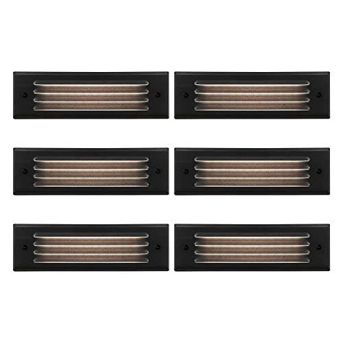 GKOLED Low Voltage Lengthened LED Step Lights, 4W 12V Surface Mount Light with Horizontal Louvered Faceplate, for Steps Decks Pathway Stairs Fences, 2700K, IP65, Die-cast Aluminum, Black (6-Pack) - color: Black-Lengthened Size, size: 6 Pack-2700k
