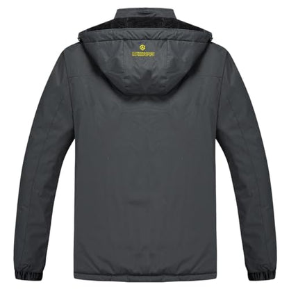 Men's Winter Ski Jacket Warm Fleece Waterproof Outdoor Mountain Hiking Windbreaker Hooded Snow Rain Coat - color: Grey, size: Medium