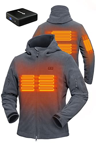 ANTARCTICA GEAR Heated Jacket with 12V 16000mAh Battery Pack, Polar Fleece Coat for Men Women, Fit Zip Hood Winter Jacket - color: Grey, size: 3X-Large