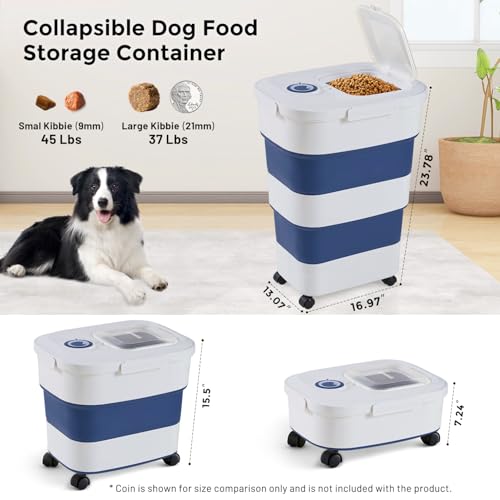 ZOMISIA 40-50lbs Collapsible Dog Food Storage Container with Wheels, Blue - color: Blue