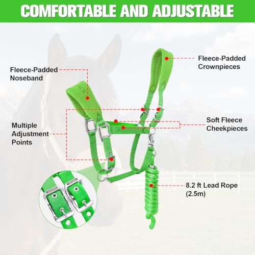 Fleece Horse Halter and Lead Rope Set - color: Neon Green, size: PONY