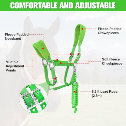 Fleece Horse Halter and Lead Rope Set - color: Neon Green, size: PONY