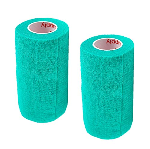 Vet Wrap Tape (Teal) (2 Pack) (3 Inch x 15 feet) Self Adhesive Adherent Adhering Cohesive Flex Self Stick Bandage Grip Roll Dog Cat Pet Horse - color: Teal, size: 2 Rolls