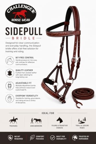Horse Western English Leather Bitless Sidepull Bridle w/ Split Reins 77RS30 - color: Brown