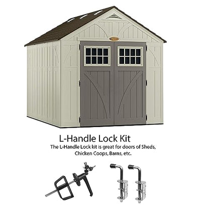 Shed Door Latch Kit with 5 Keys -L-Handle Lock Kit and 2 Packs Spring Loaded Latch Hardware for Sheds, Gates, Barn Doors, Wooden Window, Chicken Coops - size: 5.5 inch-SMALL-L