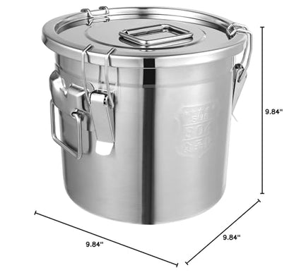 12L/3.2 Gal Stainless Steel Airtight Food Storage Canister, 304 Stainless Steel Storage Bucket with Lid & Handles, Leakproof Rice Grain Container, Sugar, Flour Storage Bin for Kitchen, Restaurant