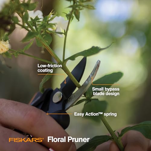 Fiskars Floral Bypass Pruning Shears, Garden Clippers for Deadheading | 1/2" Cut Capacity, Ideal for Cutting Flowers, Low-Friction Coated Steel Blades, Stem Stripper and Wire Cutter - style: Floral Pruner