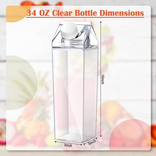CHENGU Clear Milk Carton Water Bottle 1000 ml/ 34 Oz Portable Container Reusable Cute Plastic Milk Bottles for Juice Tea Jug Travel Camping Climbing Sports Outdoor Activities Drinking(2 Pieces)