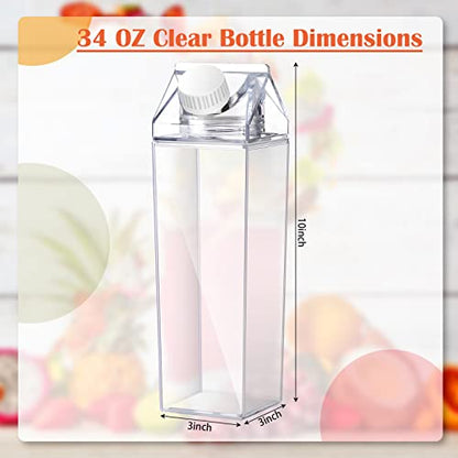 CHENGU Clear Milk Carton Water Bottle 1000 ml/ 34 Oz Portable Container Reusable Cute Plastic Milk Bottles for Juice Tea Jug Travel Camping Climbing Sports Outdoor Activities Drinking(2 Pieces)