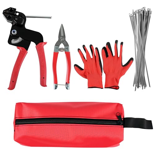 Steel Cable Tie Gun, 150PCS 304 Stainless Steel Zip Tie, Scissors for Chain Link Fence Tensioning, Chicken Wire Frame Cutting Bundling, Heavy Duty Fencing Tool
