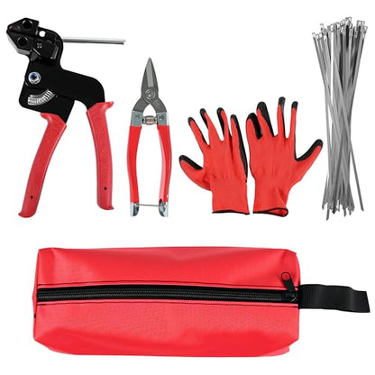 Steel Cable Tie Gun, 150PCS 304 Stainless Steel Zip Tie, Scissors for Chain Link Fence Tensioning, Chicken Wire Frame Cutting Bundling, Heavy Duty Fencing Tool