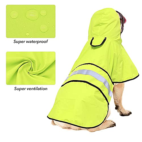 Waterproof Dog Rain Coat - Adjustable Hooded Pet Rain Jacket Raincoat, Reflective Lightweight Dog Slicker Poncho Raincoats (Neon Green, Medium) - color: Neon Green, size: Medium