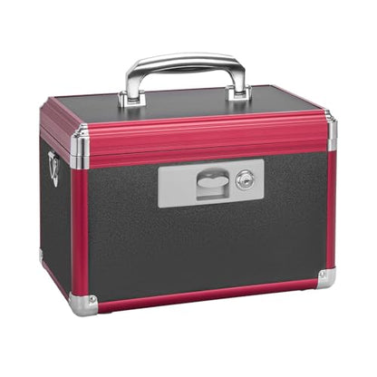 Medicine Lock Box with Key Lock - 10" Hard Case First Aid Safe Medication Storage with Removable Tray & Pockets for Pills, Home, Car & Outdoor - Black Red [No Strap] - size: Small