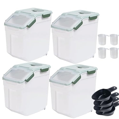 Saim 4Pack 25lbs Flour & Rice Storage Container Bin,Rice Dispenser (Green) - color: 4Pack 25lbs Green