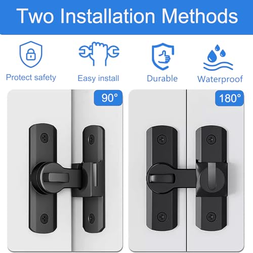 2Ps 90/180° Upgraded Barn Door Lock, Protection Sliding Gate Latches Black