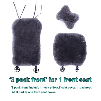 OGLAND Fuzzy Sheepskin Car Seat Cover for Soft Fur Fluffy Auto Wool Cushion - color: Graphite