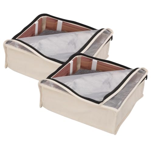 Household Essentials Canvas Sweater Storage Bags, 2-Pack, Breathable Cotton, Under-Bed Zippered Storage with Clear Top Window, Stackable, Cedar Insert Compatible (Not Included), Natural - size: 2 pack sweater bag, style: Sweater Bags