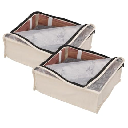 Household Essentials Canvas Sweater Storage Bags, 2-Pack, Breathable Cotton, Under-Bed Zippered Storage with Clear Top Window, Stackable, Cedar Insert Compatible (Not Included), Natural - size: 2 pack sweater bag, style: Sweater Bags