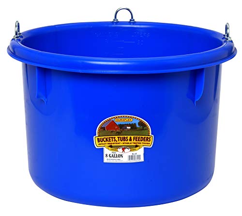 Little Giant® Plastic Round Feeder | Feed Bucket for Livestock | Ultra Durable Round Plastic Bucket | Made in USA | 8 Gallon | Blue - color: Blue