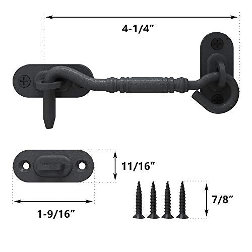skysen 4” Privacy Hook Latch for Sliding Barn Door, Black(2802)