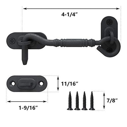 skysen 4” Privacy Hook Latch for Sliding Barn Door, Black(2802)