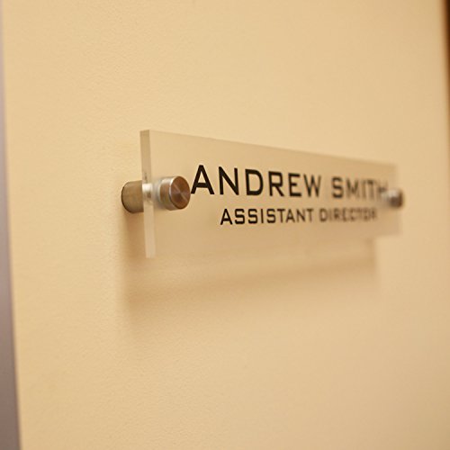Personalized Office Wall Name Plate Sign. Modern Stainless Steel Legs (Frosted Translucent) - color: Frosted Translucent