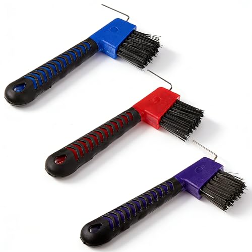 3 Pcs Horse Hoof Pick with Brush(Red&Purple&Blue) - color: Purple&Blue&Red
