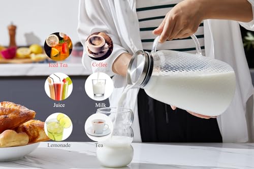 Purefold Pineapple Series 78 Oz Borosilicate Glass Pitcher with Lid (Clear) | Fruit tea, iced tea, coffee, juice jug. Leakproof Stainless Steel lid, dishwasher safe. BPA free borosilicate glass. - size: 78 Ounces