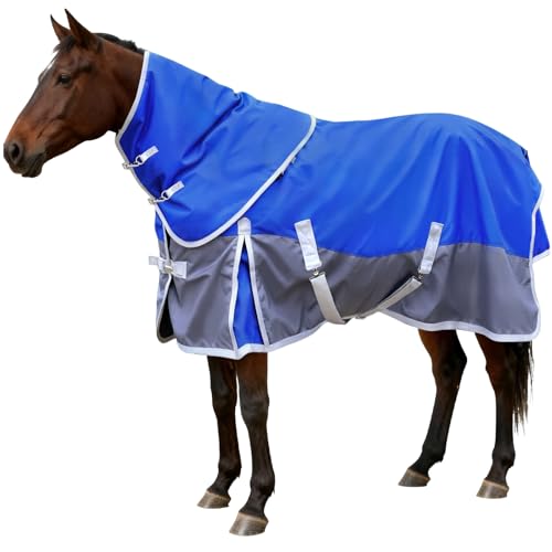 Horse Blankets Winter for Real Horses, 1600D Waterproof Poly Rain Sheets 81 in with Neck Cover Belly Wrap Tail Wrap Turnout Blanket, Medium Large Weight Heavy Outdoor Clothes Red Black - color: Blue-Grey, size: 81"