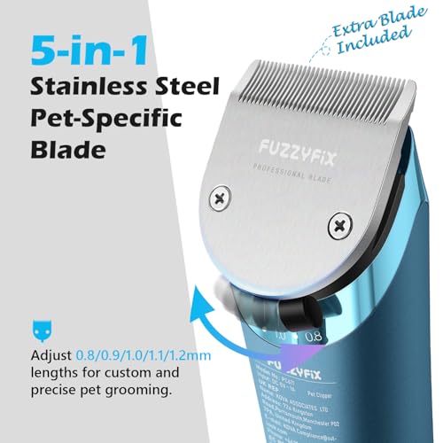 Professional Dog Grooming Clipper with 5-in-1 Replacement Blade - color: Blue
